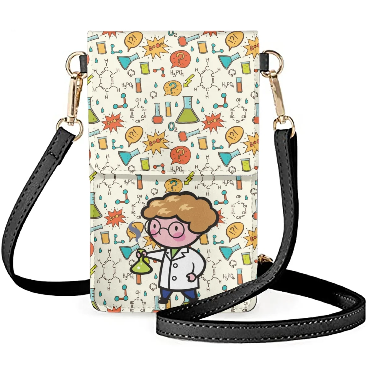 

FORUDESIGNS Diagonal Mobile Phone Bag Female Cartoon Chemical Experiment Doctor Pattern Shoulder Bags Shopping All-match Wallet