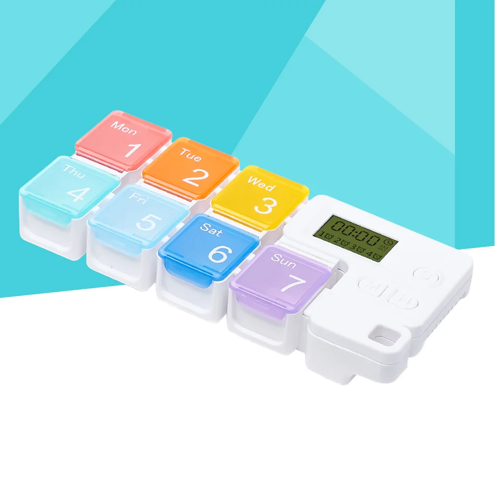 

1PC 7 Compartments Box Portable Combination Timing Remind Smart Medicine Case Without (Rainbow)