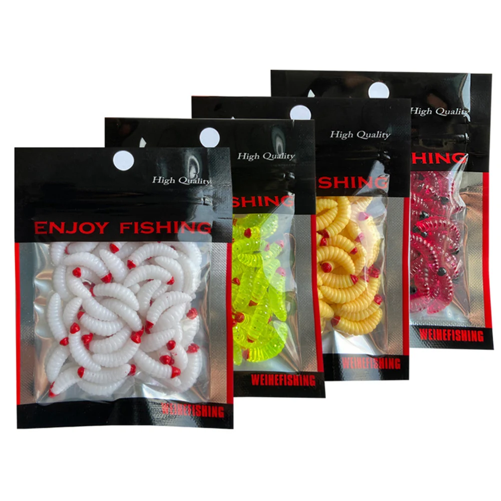 

50pcs Maggot Soft Bait 2cm 0.3g Grub Lure Smell Worms Glow Shrimps Fishing Bread Lure Artificial Baits Soft Lures Fish Tackle