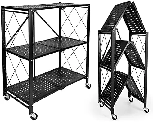 

Foldable Metal Heavy Duty Storage Shelving Unit with Wheels, Organizer Shelves for Garage Kitchen Holds up to 750 lbs Capacity,