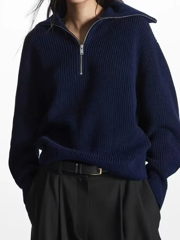 Women Sweater Solid Color or Stripes Half Zipper Turn-down Collar Autumn Casual Long Sleeve Pullover
Women Sweater Solid Color or Stripes Half Zipper Turn-down Collar Autumn Casual Long Sleeve Pullover