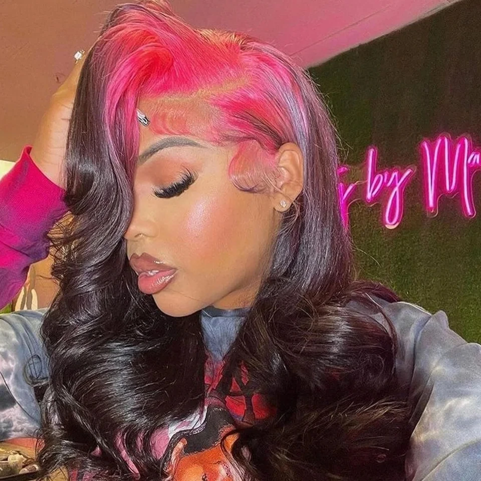 Ombre Pink Black Color Body Wave Preplucked Synthetic Hair Lace Frontal Wig For Women Glueless Fiber Hair Transparent Lace Wigs
Ombre Pink Black Color Body Wave Preplucked Synthetic Hair Lace Frontal Wig For Women Glueless Fiber Hair Transparent Lace Wigs