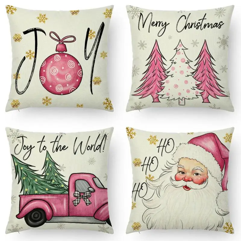 

Christmas Linen Pillowcase Decorative Printing Sofa Cushion Cases with Christmas Party Designs Throw Pillow Case Linen Covers