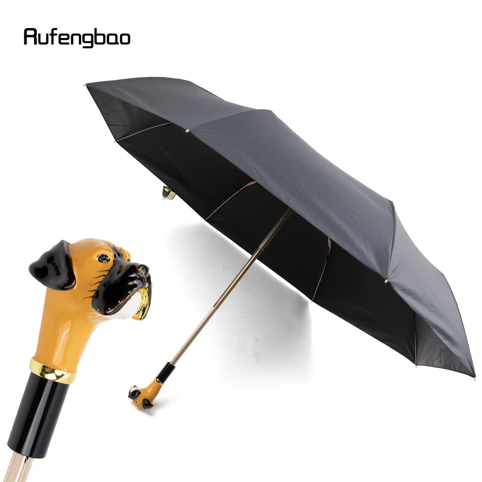 

Yellow Dog Handle Women's Men's Umbrella, Automatic Umbrella, Folding UV Protection Sunny and Rainy Days Windproof Umbrella