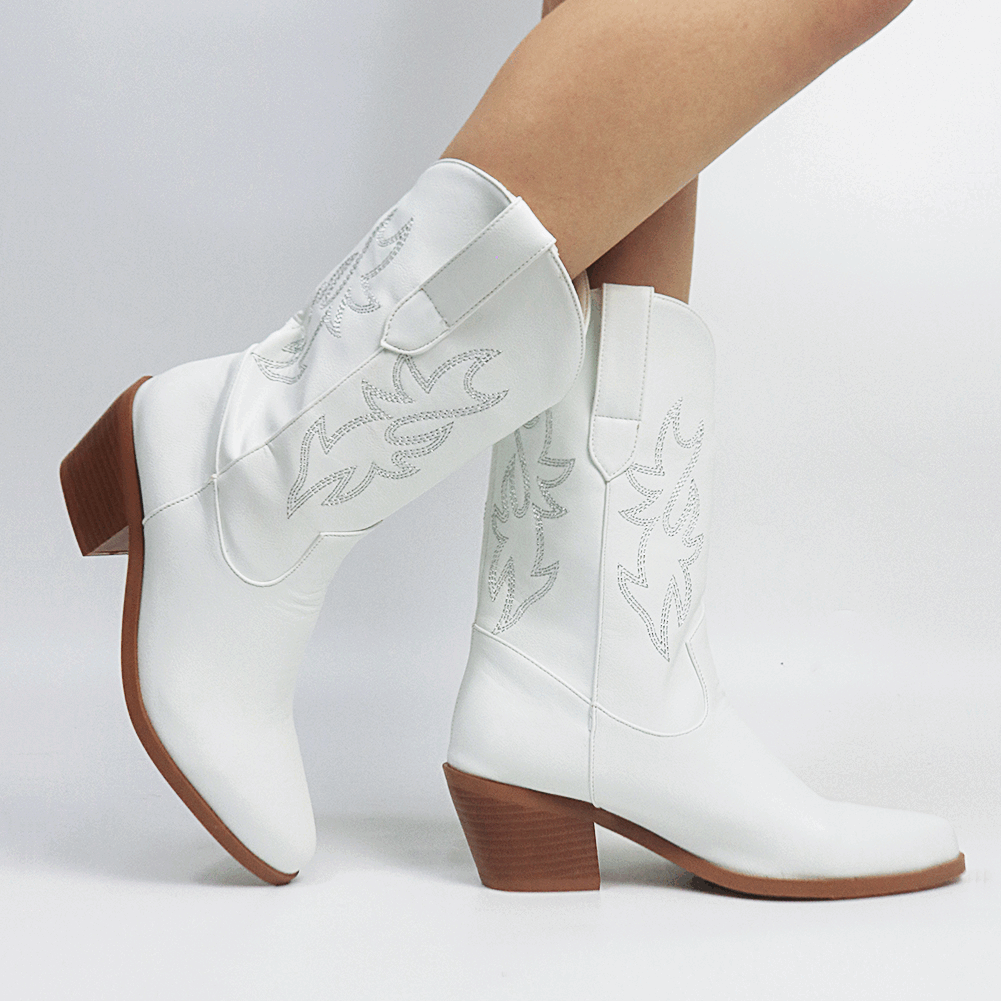 AOSPHIRAYLIAN Western Sewing Floral Cowboy Boots For Women 2022 Slip On Pointed Toe Pink Cowgirls Short Boot Women's Shoes AOSPHIRAYLIAN Western Sewing Floral Cowboy Boots For Women 2022 Slip On Pointed Toe Pink Cowgirls Short Boot Women's Shoes