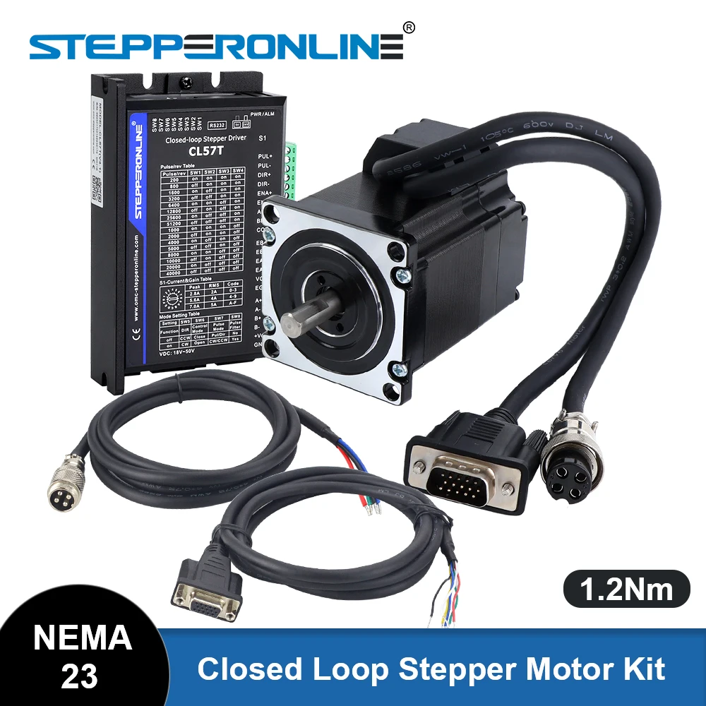 

STEPPERONLINE 1.2Nm Nema 23 Closed Loop Stepper Motor Servo Driver Kit Nema 23 Stepper Motor with Encoder with 2pcs 1.7m Cables