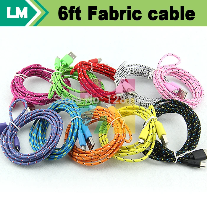 

100pcs Micro USB Cable 2m 6FT Data Sync 5pin Nylon Durable Fabric Braided Wire Colorful Charge Woven Cord for Samsung HTC LG