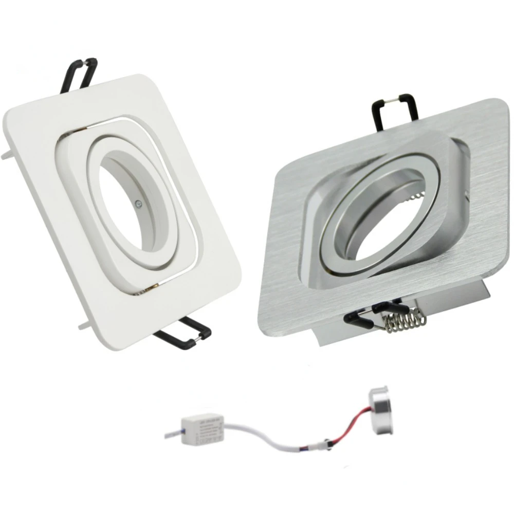 

Spotlight Frame Recessed Square Sliver White LED with Light Source Base Holder Bracket Fitting for Room Decoration