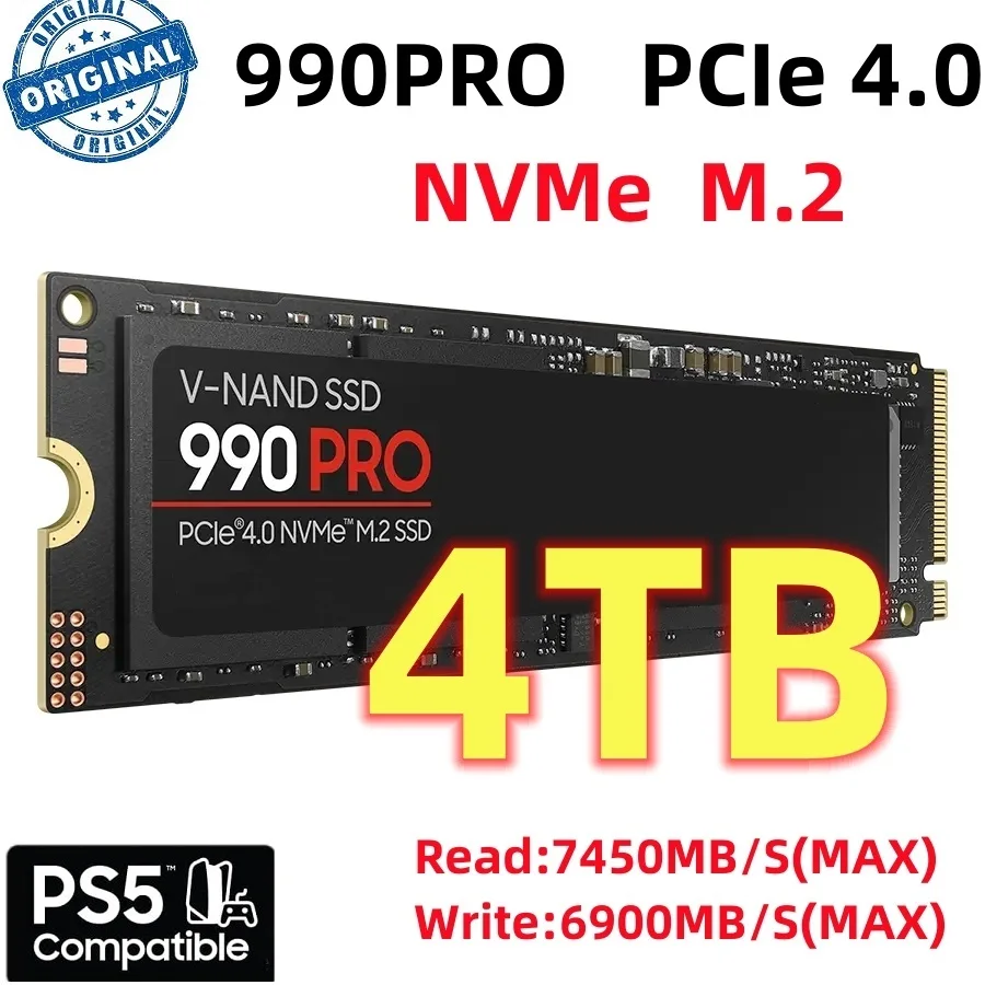 

SSD высокоскоростной 990 PRO PCIe 4,0 NVMe 4,0 M.2 2280 1TB 2 ТБ 4TB SSD Внутренний твердотельный жесткий диск для ноутбука ПК PS4 128gb