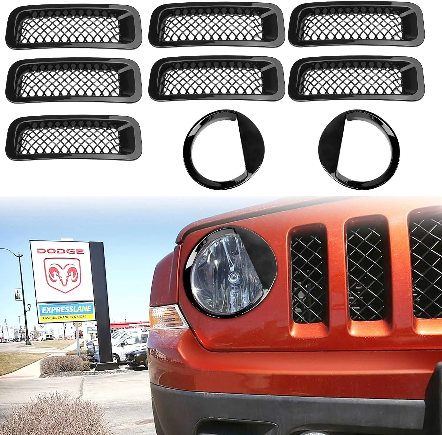 Bolaxin 9Pcs Front Grille Grill Mesh Grille Insert Kit + Style Headlight Lamp Cover Trim for Jeep Patriot 2011-2016
Bolaxin 9Pcs Front Grille Grill Mesh Grille Insert Kit + Style Headlight Lamp Cover Trim for Jeep Patriot 2011-2016