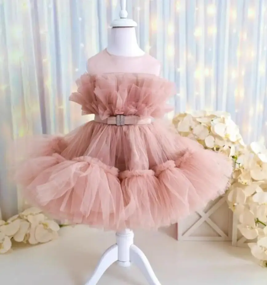 

Dusty Pink Customized Baby Girl Birthday Outfit Lolita Tutu Mother's Day Gift Flower Girl Dress First Communion Gown Kid 1-14T