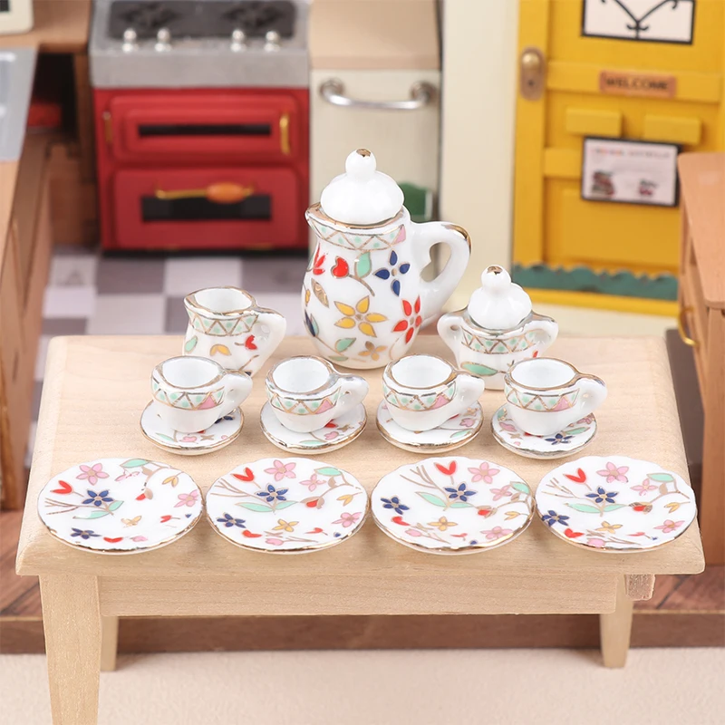 

Кукольный керамический чайный набор, миниатюрный чайник, блюдце, чайная чашка, модель 1:12, Изысканная чайная посуда, коллекционные кухонные игрушки