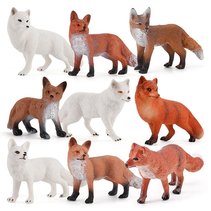 

8 шт., игрушечные фигурки животных из лисы, набор реалистичных красных Лис, фигурки животных из джунглей, животные для торта, подвески