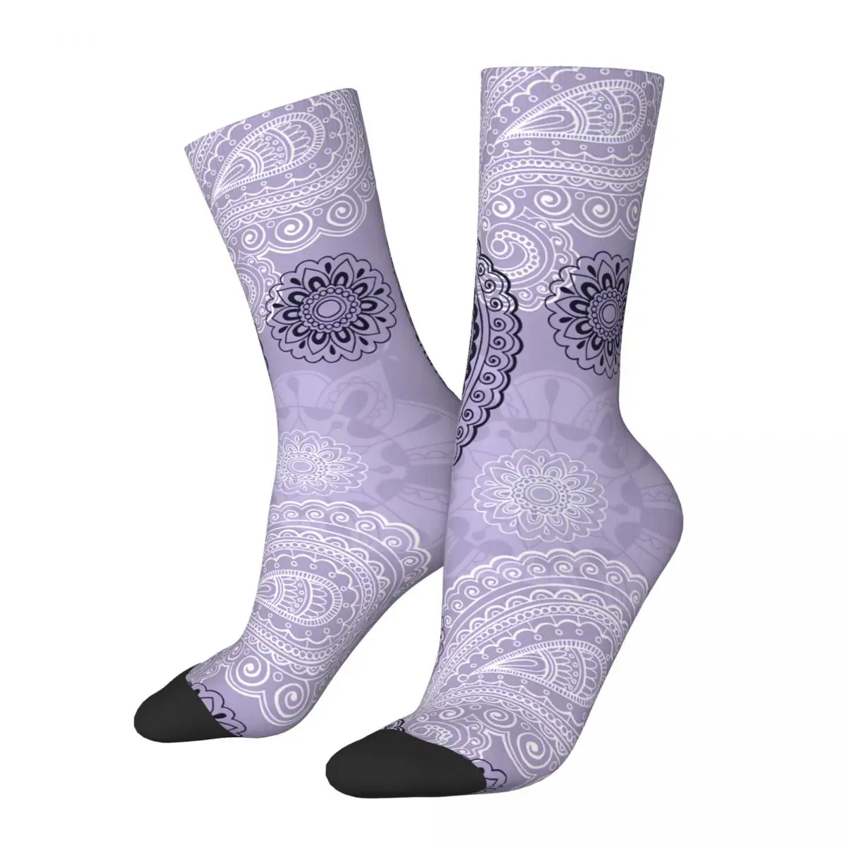 

Funny Crazy Sock for Men Purple Paisley Pattern Hip Hop Harajuku Paisley Style Happy Pattern Printed Boys Crew Sock Casual Gift