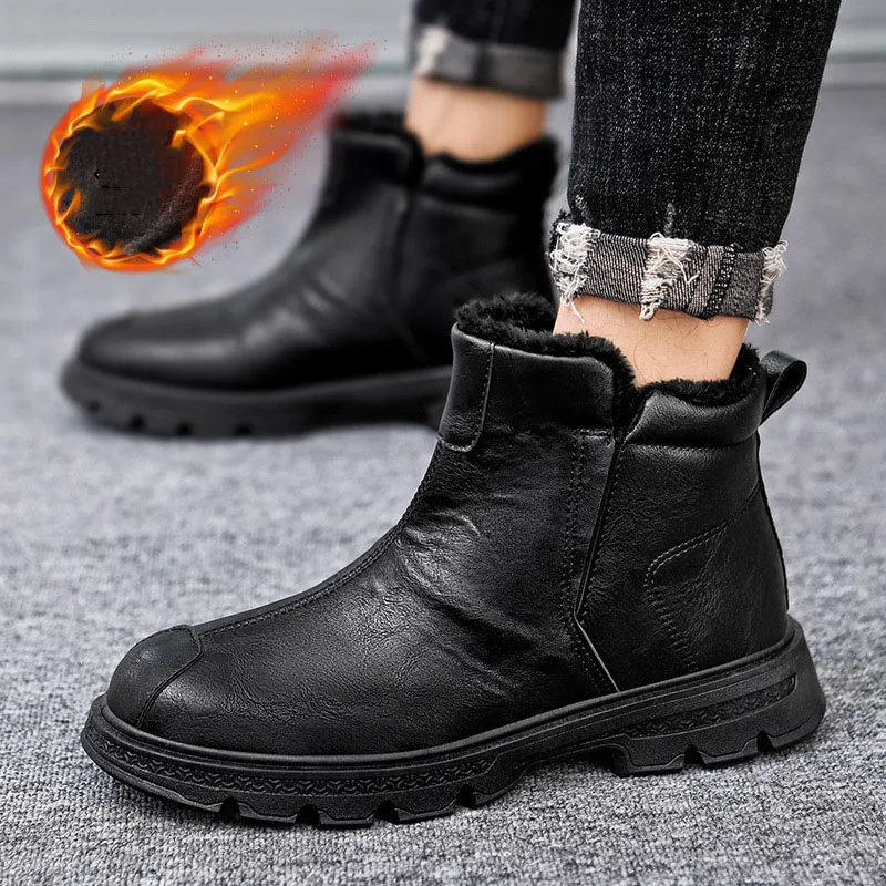Men Fleece Leather Boots Winter Warm Waterproof Ankle Boots for Men Casual Non-slip Wear-resistant Flat Boots botas hombre
Men Fleece Leather Boots Winter Warm Waterproof Ankle Boots for Men Casual Non-slip Wear-resistant Flat Boots botas hombre