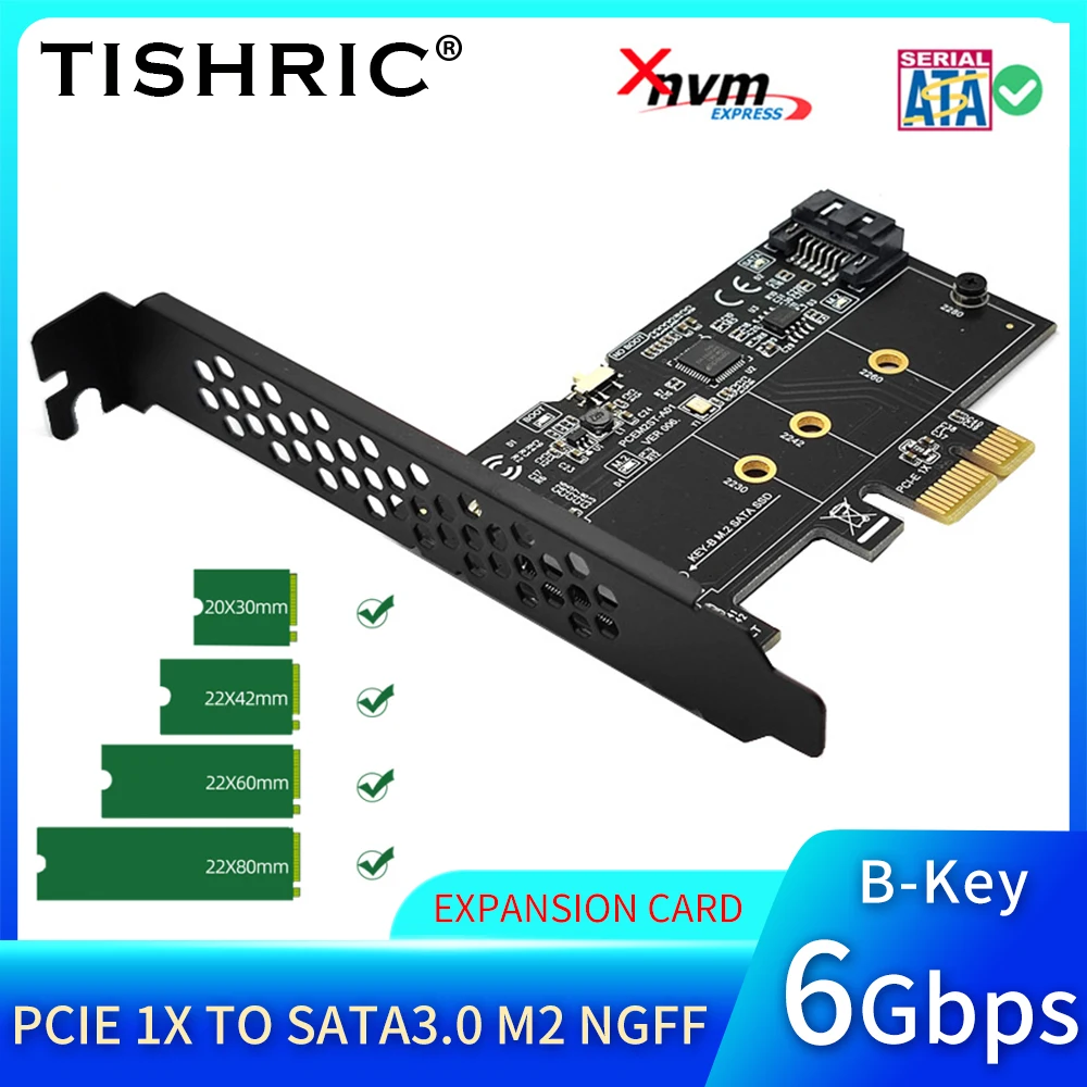 

TISHRIC PCIE 1X To SATA3.0 M2 NGFF Expansion Card PCI Express 1X 16X Slot 6Gbps B-M KEY SATA Interface For Windows 7/8/10/11