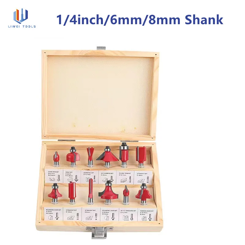 

12pcs Router Bit Set 8mm 1/4inch 6mm Shank Straight Trimming Milling Cutter Tungsten Carbide Router Bit Wood Woodworking