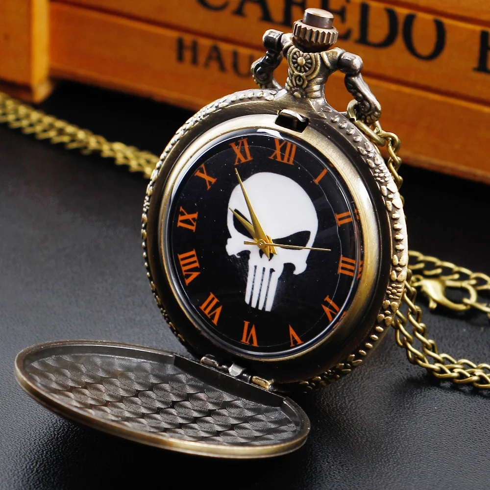 

bronze skeleton quartz pocket watch Exquisite pendant necklace Watch for children men and women Halloween theme gifts