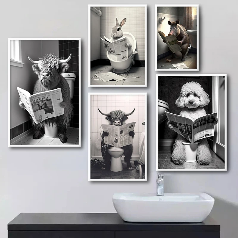 Funny Toilet Animal Poster AL Painting Art Canvas Prints Cow Dog Rabbit Reading Newspaper Pictures for Bathroom Home Wall Decor
Funny Toilet Animal Poster AL Painting Art Canvas Prints Cow Dog Rabbit Reading Newspaper Pictures for Bathroom Home Wall Decor