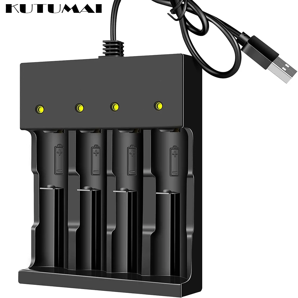 

18650 Charger 3.7V Rechargeable Battery Charger 4 Bay USB Li-ion for Lithium Batteries 26650 21700 10400 14500 16340 16650 18500