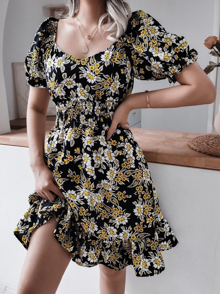 Sexy Women's Summer Dress 2023 Chiffon Casual Beach Sundress Vintage Floral Print A-line Ruffle Party Black Mini Dress for Women
Sexy Women's Summer Dress 2023 Chiffon Casual Beach Sundress Vintage Floral Print A-line Ruffle Party Black Mini Dress for Women