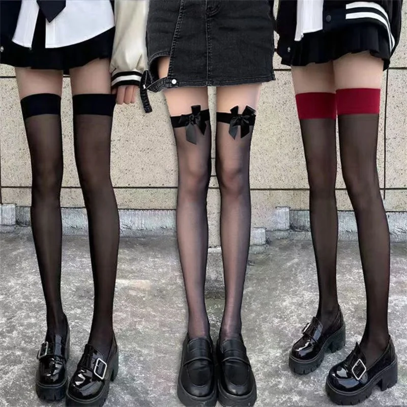 

Sexy Mesh Fishnet Stockings Lace Bows JK Knee Socks for Women Cute Lolita Girls Thigh High Stocking Summer Nylon Long Socks