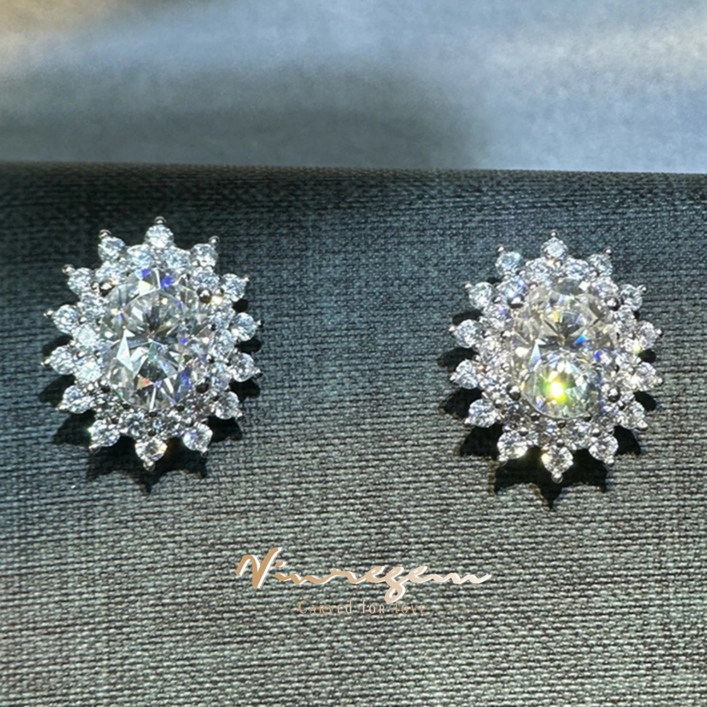 

Vinregem GRA 3EX VVS1 D Oval Cut 6*8 MM 1.5CT Real Moissanite Diamonds Gemstone Flower Stud Earrings 925 Sterling Silver Jewelry