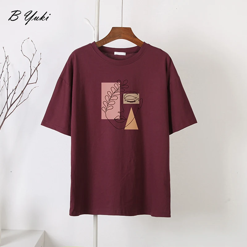 

Blessyuki Harajuku Abstract Printed T Shirt Women Summer Loose Aesthetic Graphic Cotton Tees Female Vintage Soft Chic Couple Top