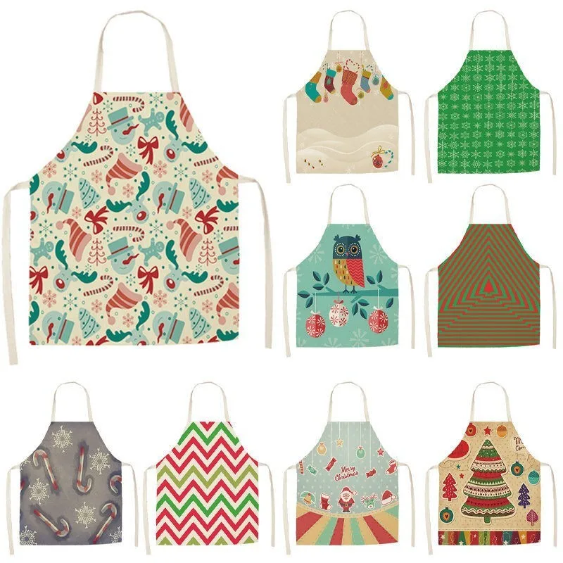 

1Pc Christmas Apron for Woman Kids Pinafore Cotton Linen Kitchen Aprons 55x68cm Adult Bibs For Home Baking Cooking Accessory
