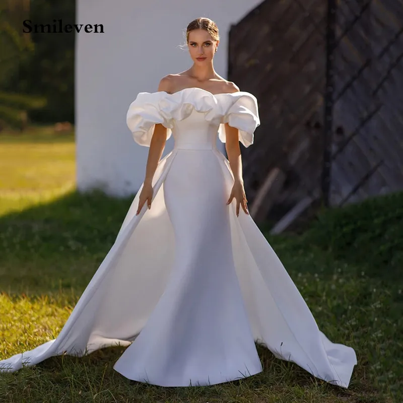 Smileven Satin Princess Mermaid Wedding Dresses Off The Shoulder Bride Dress Detachable Train Wedding Gown Vestido De Noiva 2023
Smileven Satin Princess Mermaid Wedding Dresses Off The Shoulder Bride Dress Detachable Train Wedding Gown Vestido De Noiva 2023