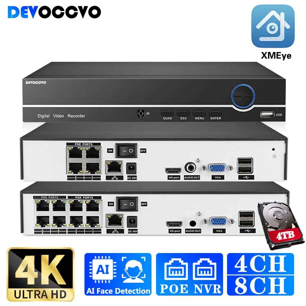 Видеорегистратор Devoccvo, 4K выход, 8 каналов, 4 канала, запись звука, обнаружение лица, обнаружение движения, Xmeye, система видеонаблюдения
Видеорегистратор Devoccvo, 4K выход, 8 каналов, 4 канала, запись звука, обнаружение лица, обнаружение движения, Xmeye, система видеонаблюдения