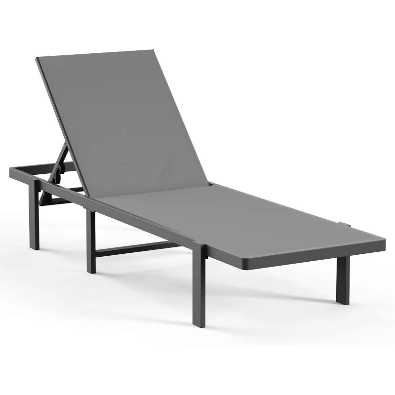 

Aluminum Chaise Lounge Chair Outdoor, Patio Lounge Chair with Adjustable 5-Position Recliner and Full Flat Tanning Chair