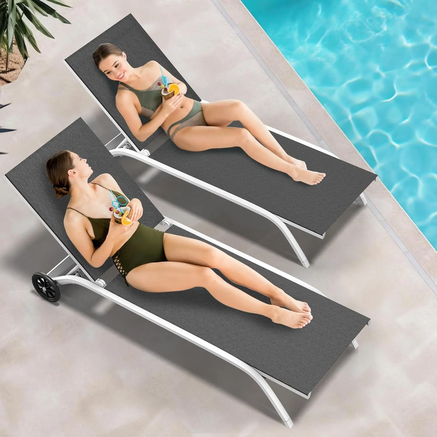Chaise Lounge Outdoor Set of 4, Patio Lounge Chair with Wheels, 5-Position Adjustable Sunbathing Recliner for Poolside,
Chaise Lounge Outdoor Set of 4, Patio Lounge Chair with Wheels, 5-Position Adjustable Sunbathing Recliner for Poolside,