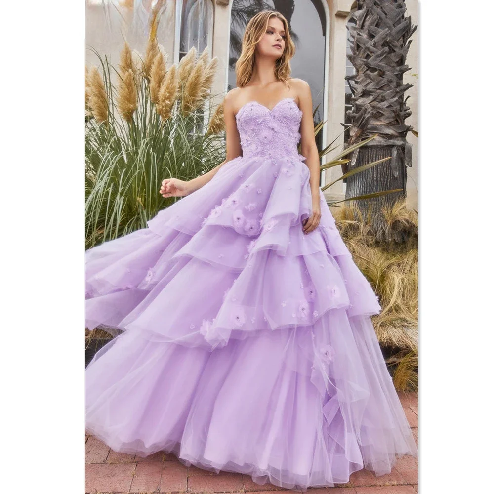 

Sexy Long Graduation Prom Dresses 2023 Sweetheart Beaded 3D Flowers Tiered Puffy Tulle Backless Celebrity Evening Party Gowns