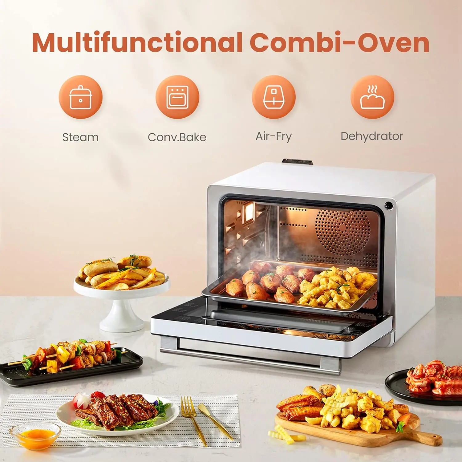 

FOTILE ChefCubii 4-in-1 Countertop Convection Steam Combi Oven Air Fryer Dehydrator with Temperature Control, 40 Preset Menu