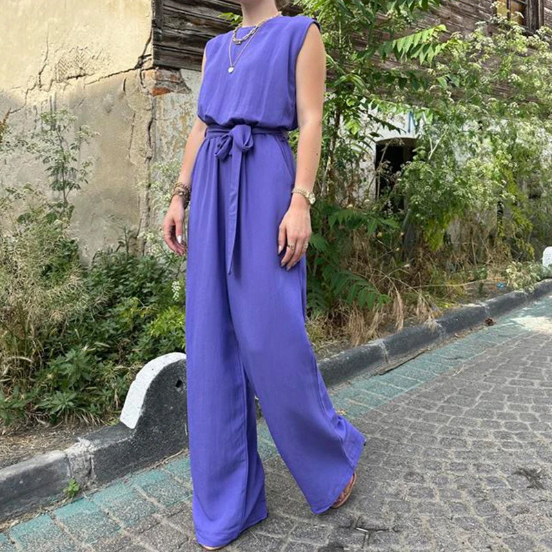 One Piece O Neck Sleeveless High Waist Lace-up Romper Lady Casual Solid Color Long Jumpsuit Fashion Simple Street Loose Jumpsuit
One Piece O Neck Sleeveless High Waist Lace-up Romper Lady Casual Solid Color Long Jumpsuit Fashion Simple Street Loose Jumpsuit