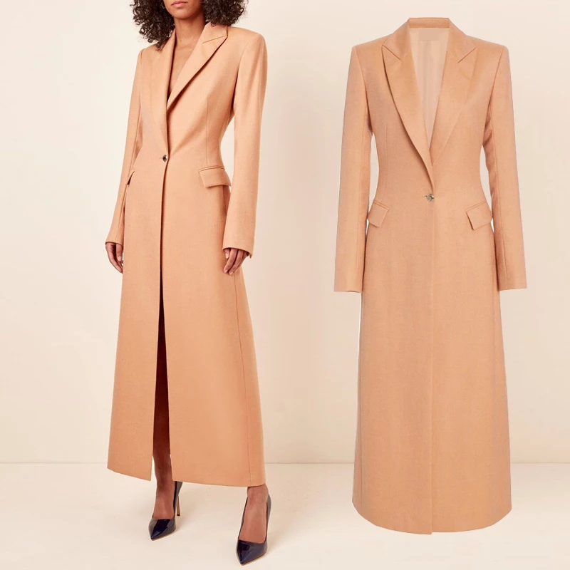 

X-long Ol Trench Coat Women Notched Lapel Autumn Winter High Waist Slim Windbreaker