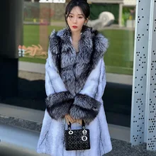 Hot Sales New Real Rabbit Fur Coat Thick Warm Natural Fur Long Jacket Winter Fox Fur Collar/Cuffs Luxury Fur Belt Fashion Coat