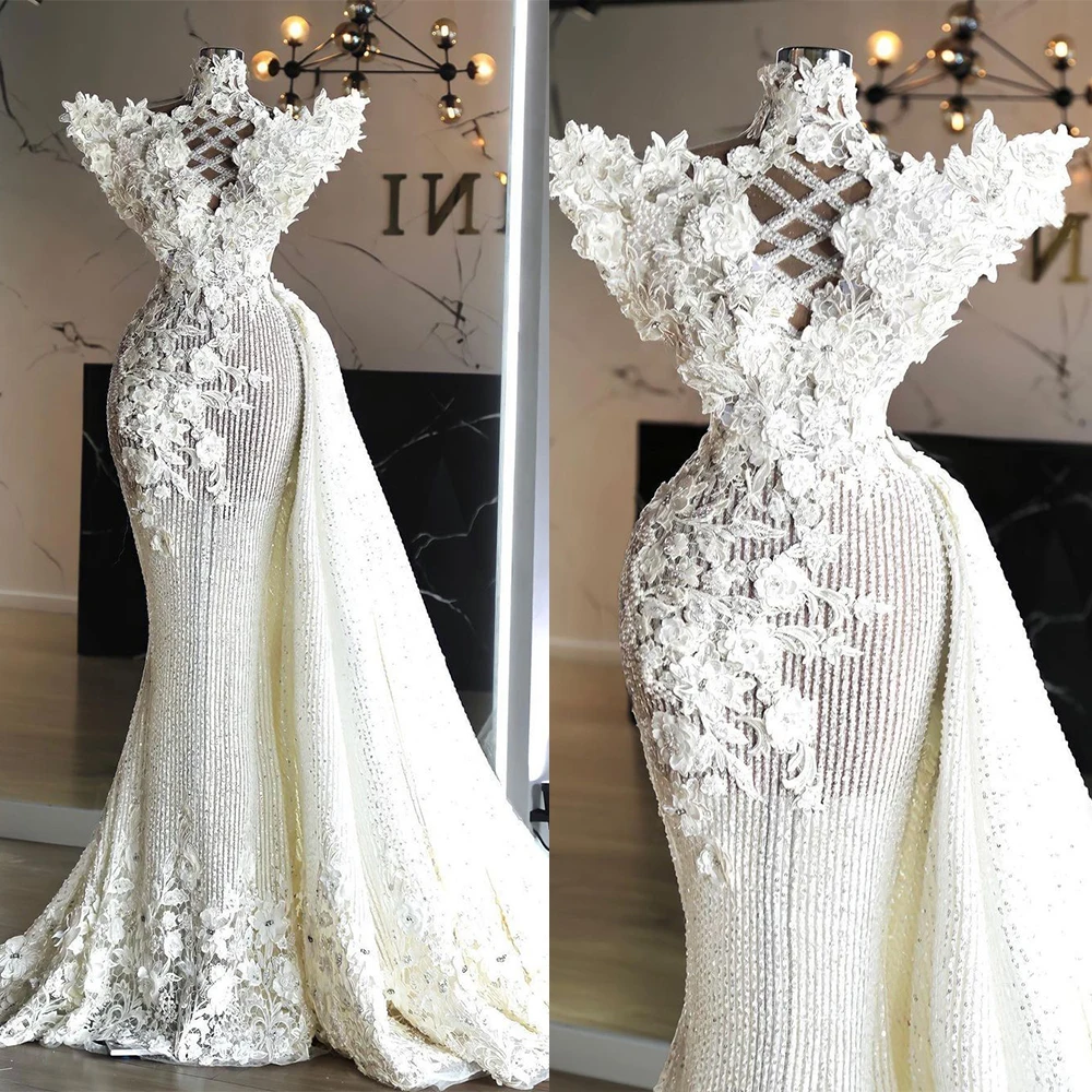 Saudi Arabic Luxury Wedding Dresses High Collar Appliques Lace Bridal Gowns Custom Made DetachableTrain Mermaid Wedding Dress
Saudi Arabic Luxury Wedding Dresses High Collar Appliques Lace Bridal Gowns Custom Made DetachableTrain Mermaid Wedding Dress