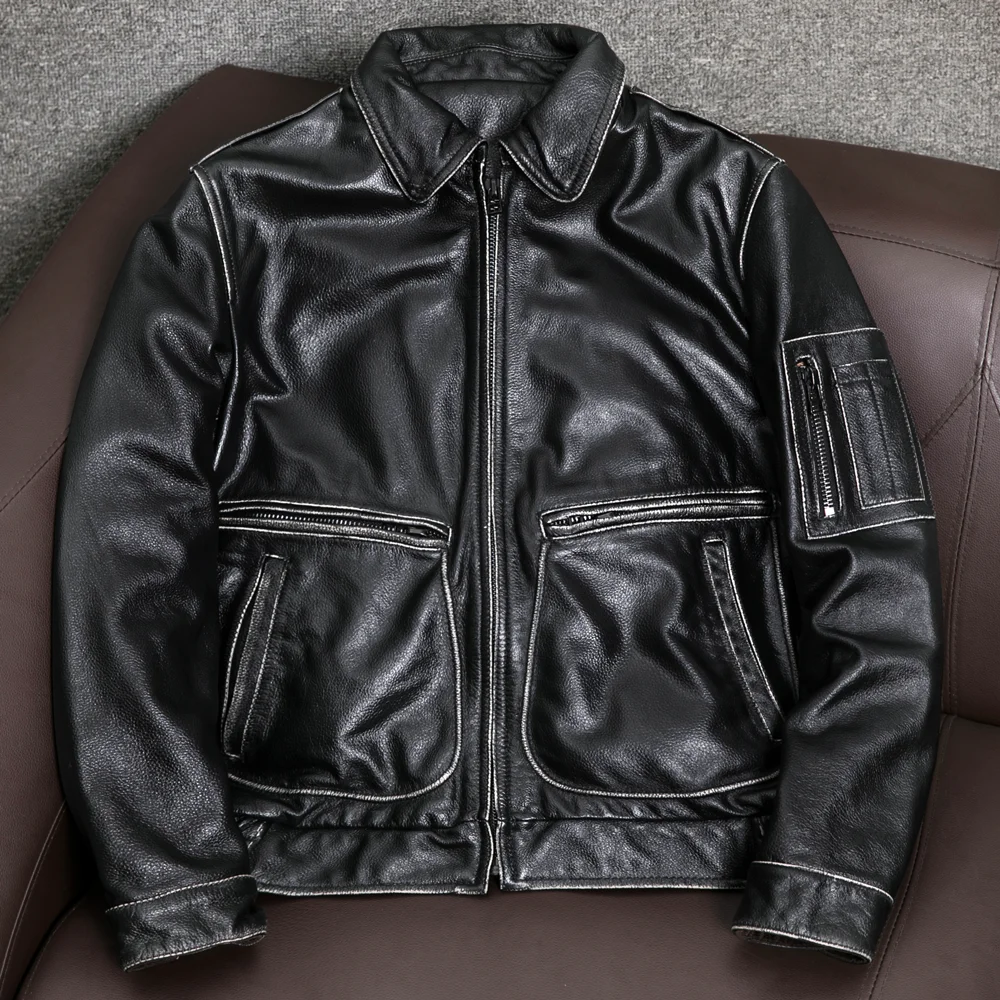 American Retro Distressed Pilot Flight Suit with Cowhide Leather Top Layer, Genuine Leather Jacket for Men in Large Size
American Retro Distressed Pilot Flight Suit with Cowhide Leather Top Layer, Genuine Leather Jacket for Men in Large Size