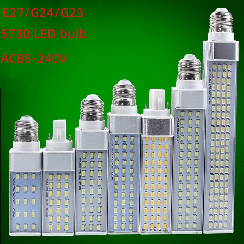 

5W 7W 9W 12W 15W 25W E27 G24 G23 LED Corn Bulb Lamp Light SMD 5730/5630 Spotlight 180 Degree AC85-265V Horizontal Plug Light