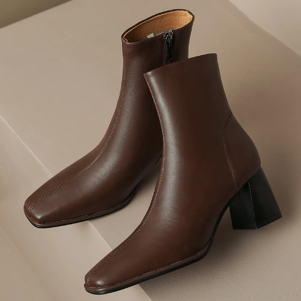 Women's genuine leather 6.5cm thick high heel square toe side zip autumn ankle boots elegant ladies dress short booties shoes
Women's genuine leather 6.5cm thick high heel square toe side zip autumn ankle boots elegant ladies dress short booties shoes