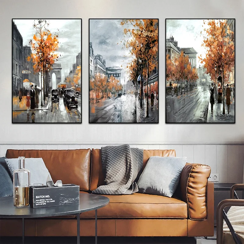 

Vintage Abstract City Street Canvas Painting Landscape Poster Wall Art HD Picture For Living Room Bedroom Home Decor Frameless