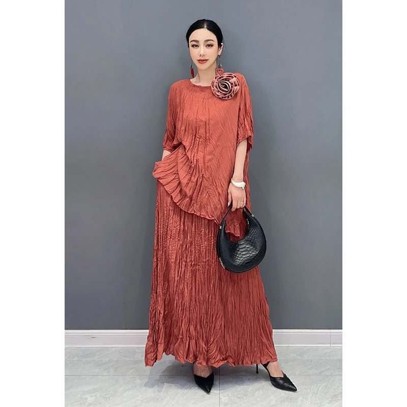 

SuperAen Spring/Summer 2024 New Long Blouse O Neck Half Sleeve Long Skirt Loose Fashion Elegant Two Piece Set