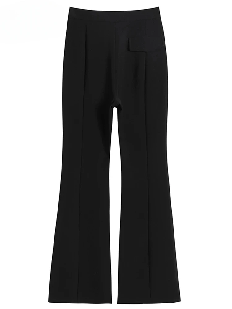 

Split Black Slim Fake Pockets Flare Pants Chic Office Ladies High Waist Casual Fashion Female Streetwear Trousers Apricot Z219