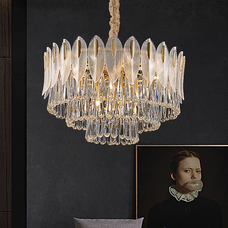 

Leaf postmodern light luxury chandelier copper high grade atmosphere bedroom living room villa simple designer Chandelier