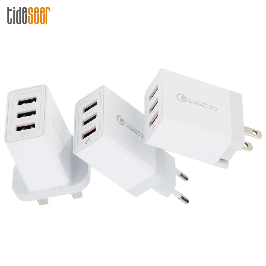 

3 Ports USB Quick Charge 5V 2.4A Charger 18W Power Adapter for iPhone Xiaomi Samsung Huawei QC3.0 EU/US/UK Plug Chargers 200pcs