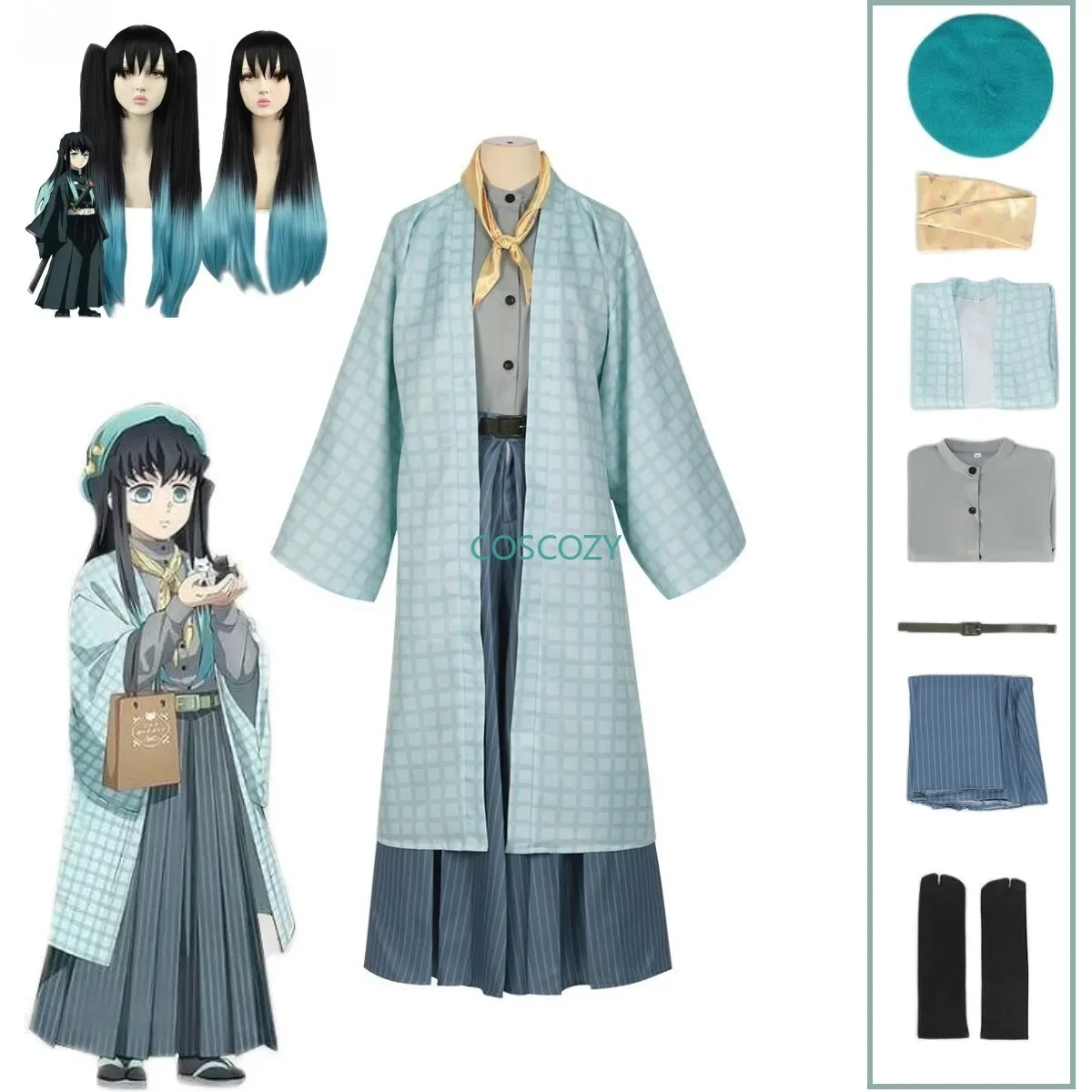 COSPLAY Tokitou Muichirou New Dress Light Green Blue Dress Shirt Coat Hat Wig Scarf Socks Muichirou Cosplay Costume
COSPLAY Tokitou Muichirou New Dress Light Green Blue Dress Shirt Coat Hat Wig Scarf Socks Muichirou Cosplay Costume