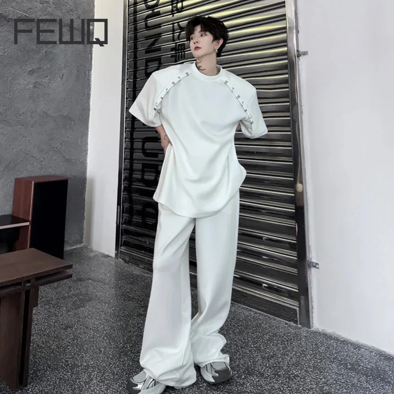 FEWQ Summer Men's Set Structural Metal Decoration Short Sleeve Round Collar T-shirt Casual Long Pants High Street 28W3282
FEWQ Summer Men's Set Structural Metal Decoration Short Sleeve Round Collar T-shirt Casual Long Pants High Street 28W3282