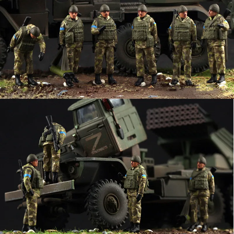 

1:72 Scale Model 6 Pcs Realistic Ukrainian Action Figure Soldiers Doll Toys DIY Scene Accessory Collection Display Gifts Fans